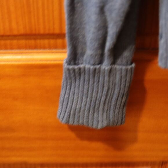 Mark Shale Slate Blue Button-Front Turtleneck Cardigan 100% Cotton Large Classic - Picture 8 of 12